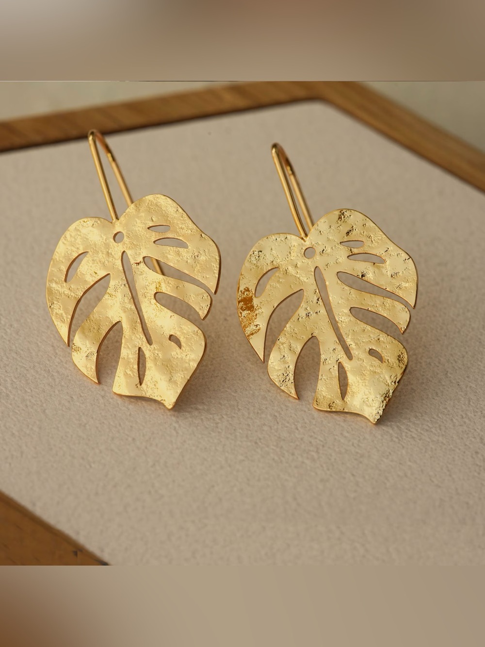 Gold Monstera Leaf Drop Earrings